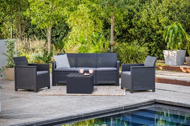 Набор уличной мебели (трехместная скамья,стол, два кресла) Elodie 5 seater Set, графит Набор уличной мебели (трехместная скамья,стол, два кресла) Elodie 5 seater Set, графит