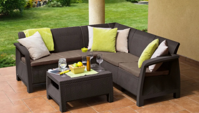 Набор пластиковой садовой мебели (угловой диван+столик) Keter Corfu Relax Set, коричнивый