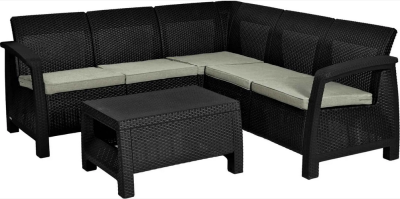 Набор пластиковой садовой мебели (угловой диван+столик) Keter Corfu Relax Set, коричнивый