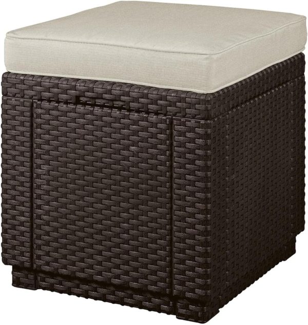 Пуф садовый с подушкой Keter Cube, коричневый