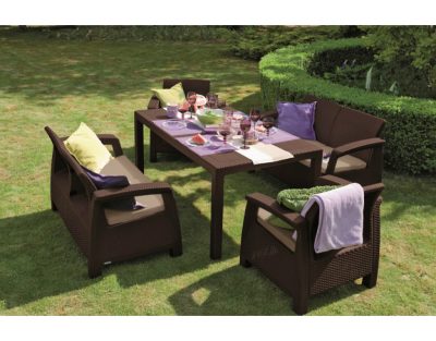 Диван под искусственный ротанг Corfu Love Seat, коричневый